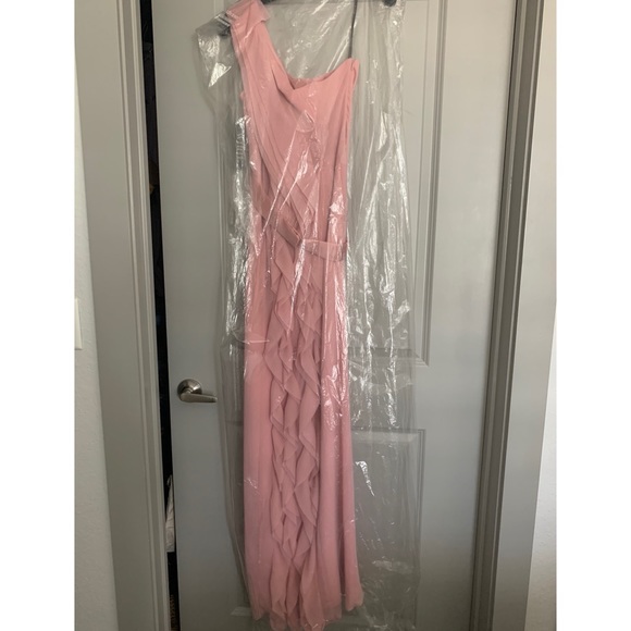 White by Vera Wang One Shoulder Bridesmaid Dress with Ruffles in Ballet - Picture 3 of 8